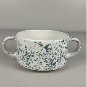Vintage Handmade Speckled Spongeware Soup Mug Bowl Two Handle Ceramic Splatter‎